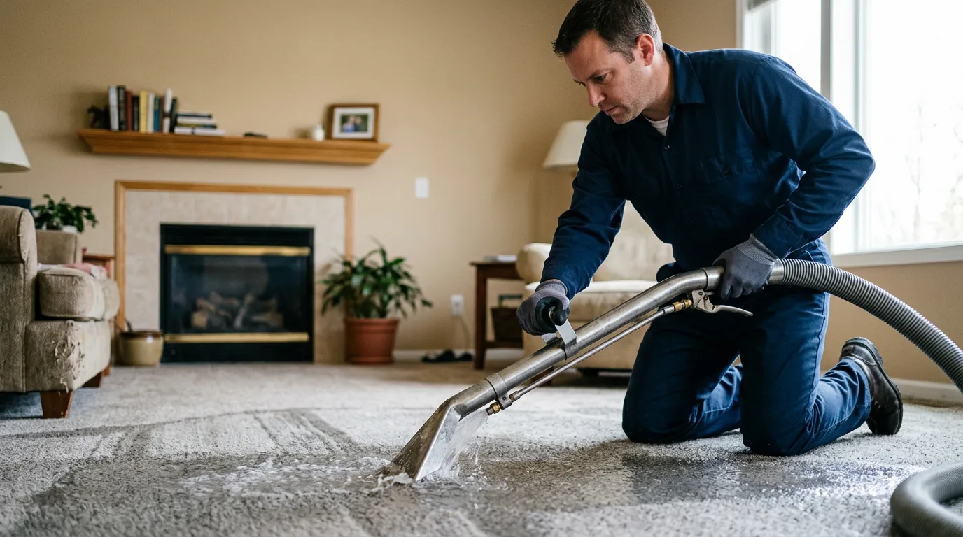 Water damage restoration technician working near Geneva, IA